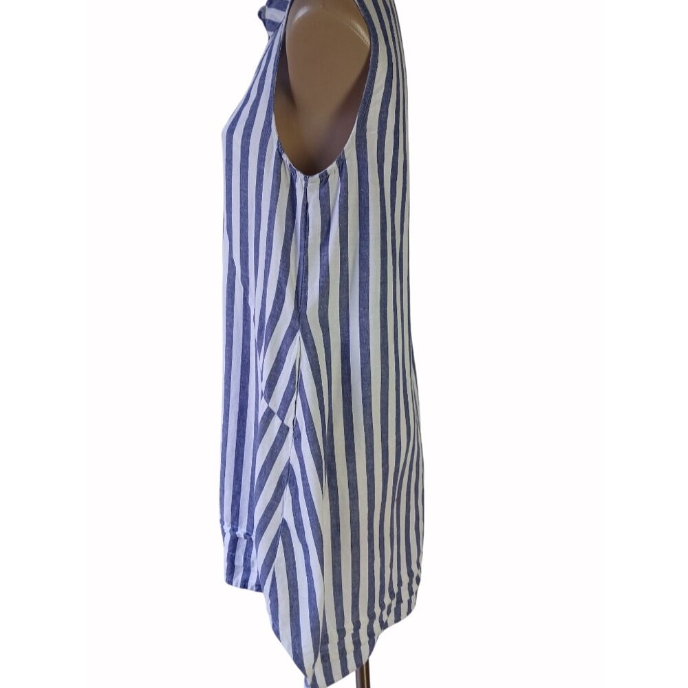 Hope Harlow Sleeveless Blue White Striped Tunic Top Dress Size 6 Trapeze Linen B - Picture 5 of 14